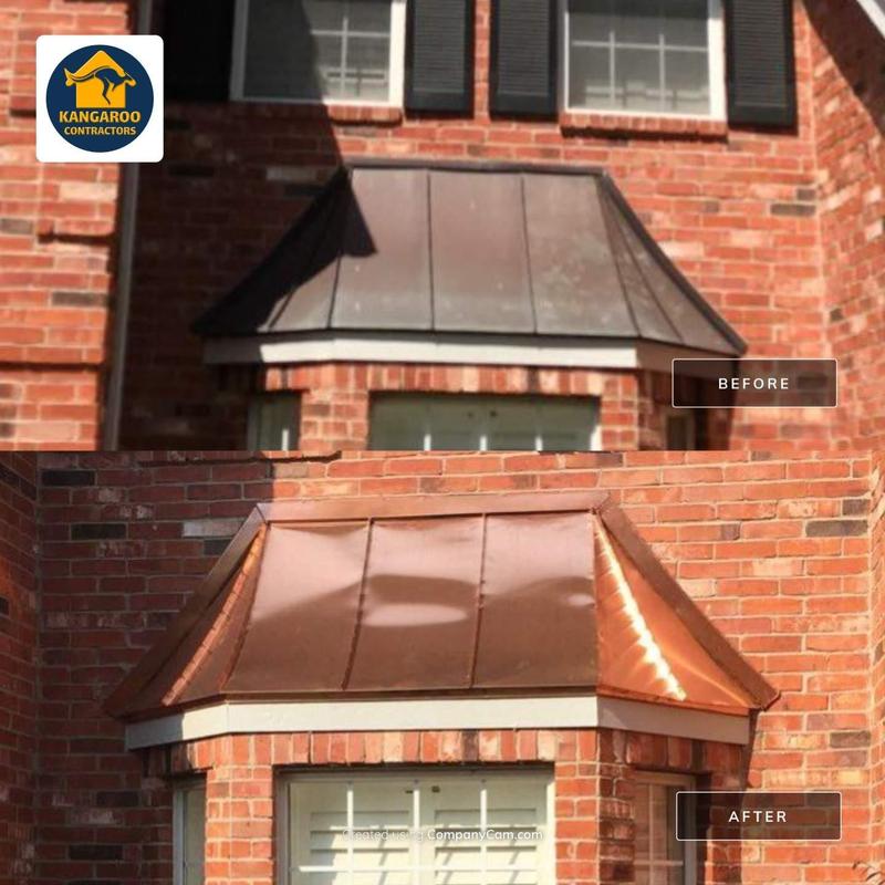 Copper metal roof bay window before and after replacement Copper metal roof bay window before and after replacement