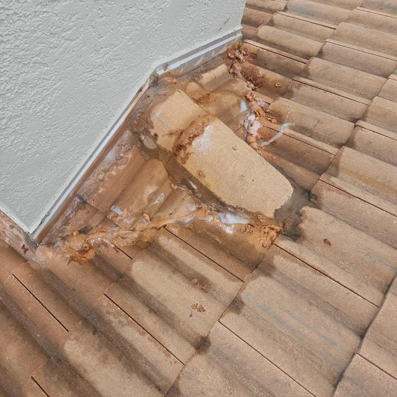 Chimney tile leak with improper silicone sealant