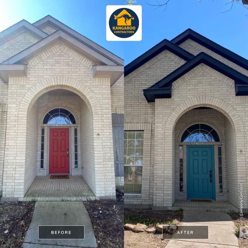 Exterior entry door repaint before and after in Allen TX