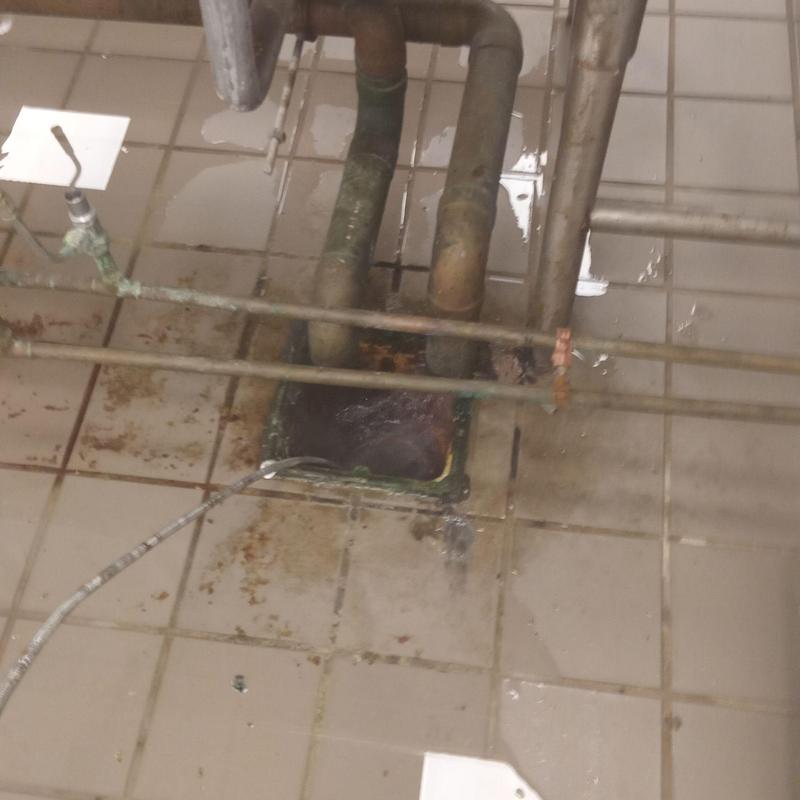 Main sewer line drain with inspection camera on floor