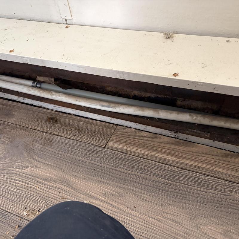 Three-quarter waterline pipe in home soffit repair Three-quarter waterline pipe in home soffit repair