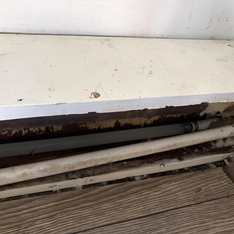 Three-quarter inch waterline in soffit leak repair Three-quarter inch waterline in soffit leak repair