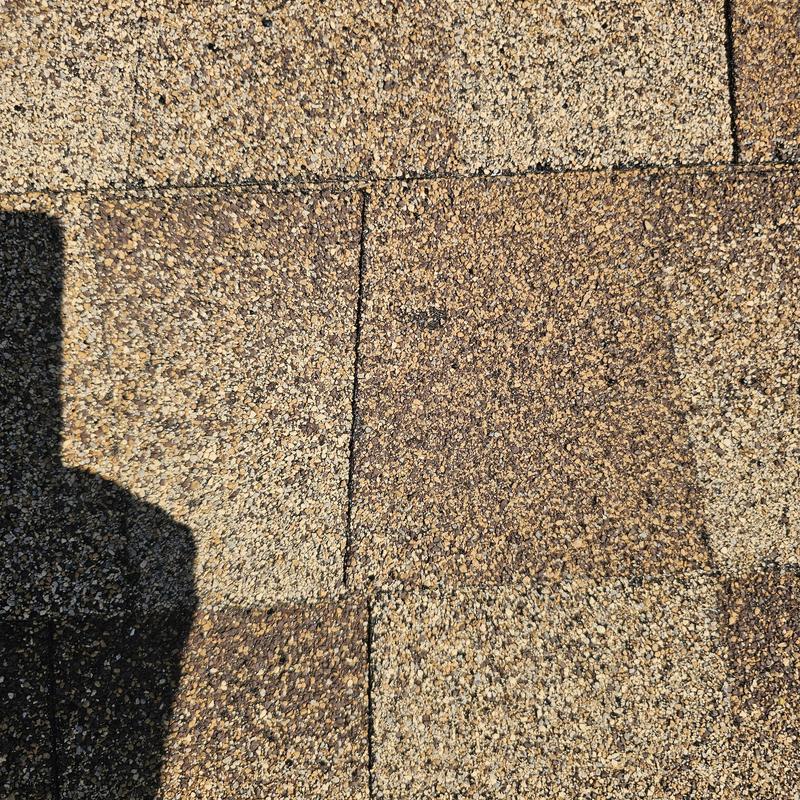 Asphalt roof shingles with hail damage close-up