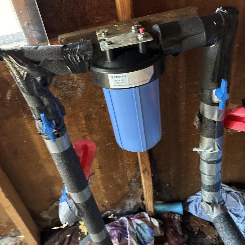 Pentair water filter installation with insulated pipes