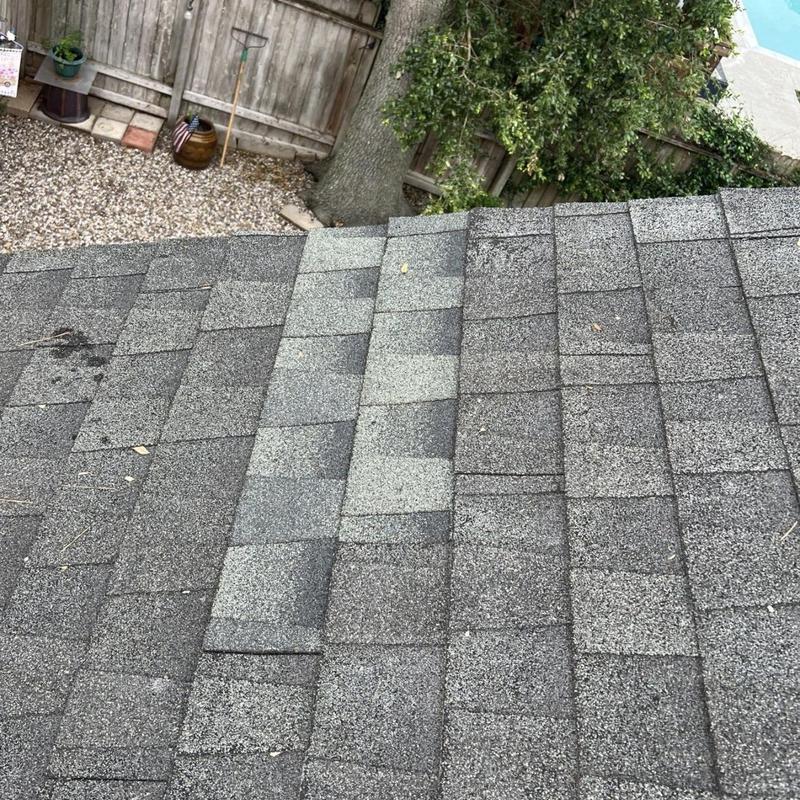 Asphalt roof shingles with recent partial replacement