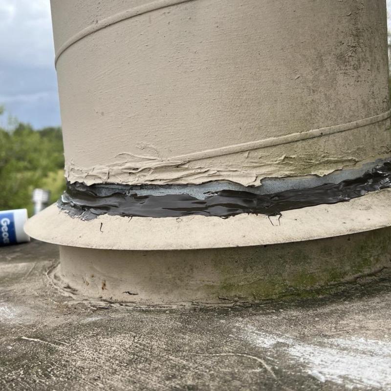 Roof vent stack with fresh sealant and patching