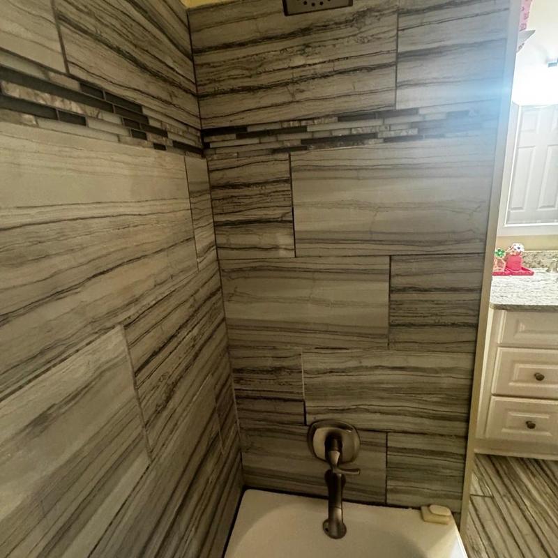 Shower faucet and tub spout with tile surround