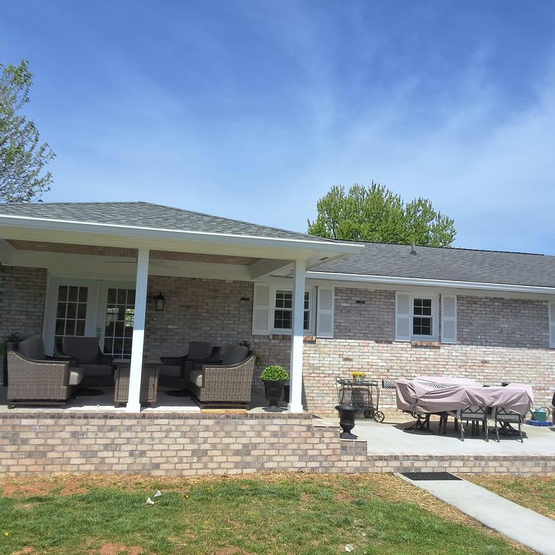 Asphalt shingle roof on residential home patio