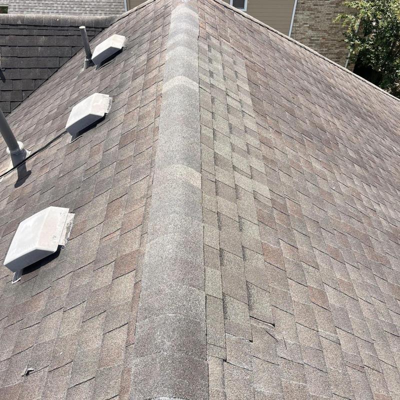 Ridge cap shingles on residential roof in Pearland TX