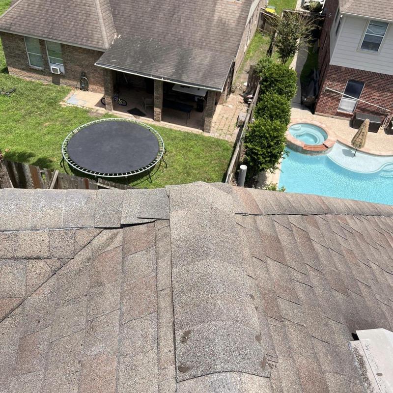 Ridge cap shingles on residential roof Pearland TX