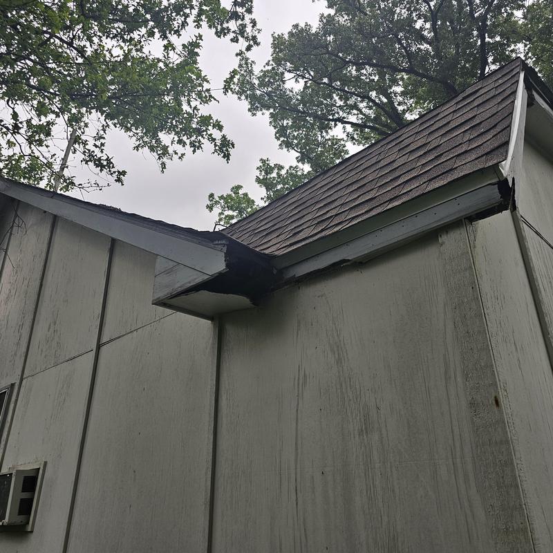 Roof shingles and fascia damage from wind and hail