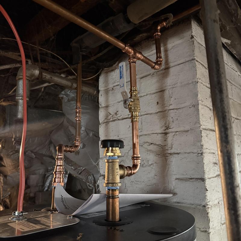 Water heater copper piping and valve installation
