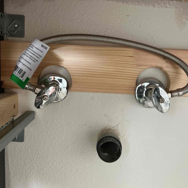 38-inch supply line looped between angle stops