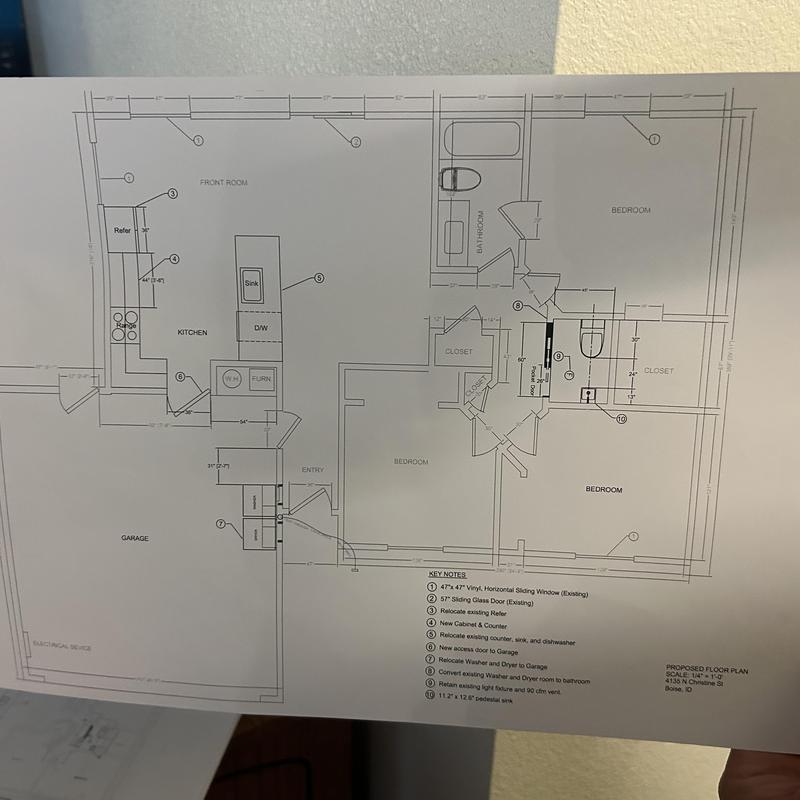 Washer and dryer relocation floor plan in Boise