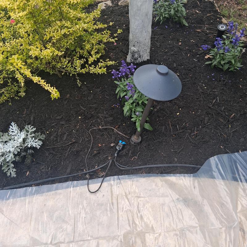 Accent lighting rewiring in flower bed with mulch