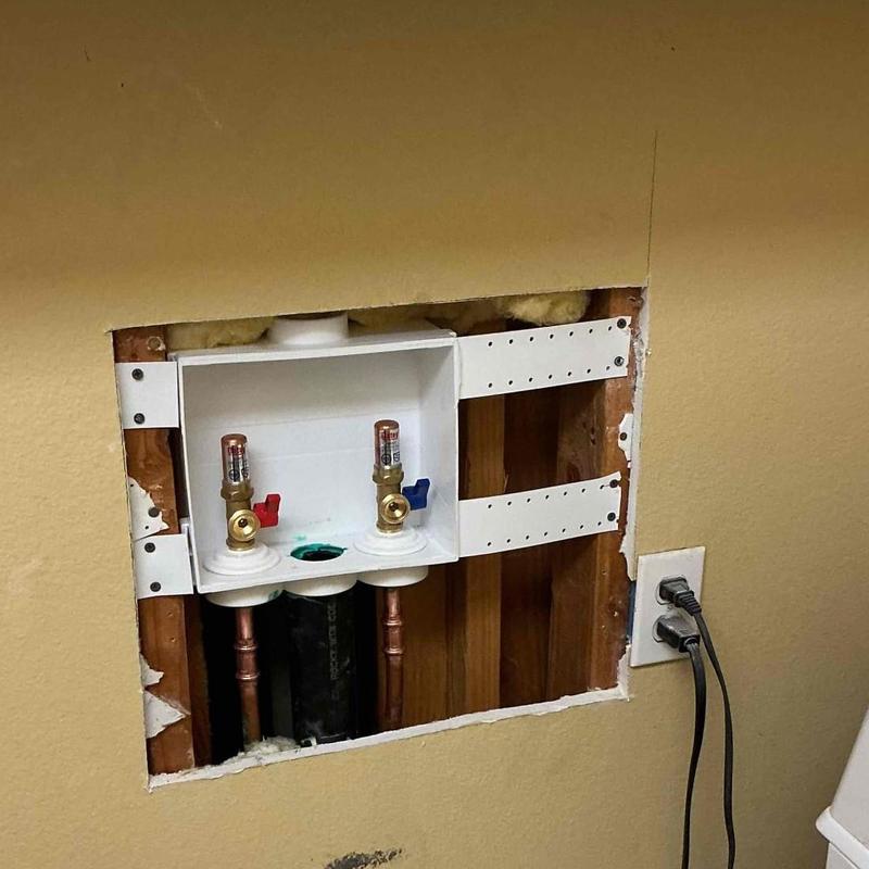 Laundry valve box with hot and cold valves installed