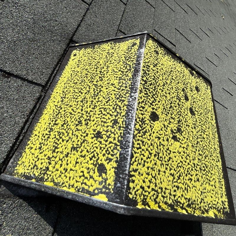 Roof flashing with hail damage and granule loss