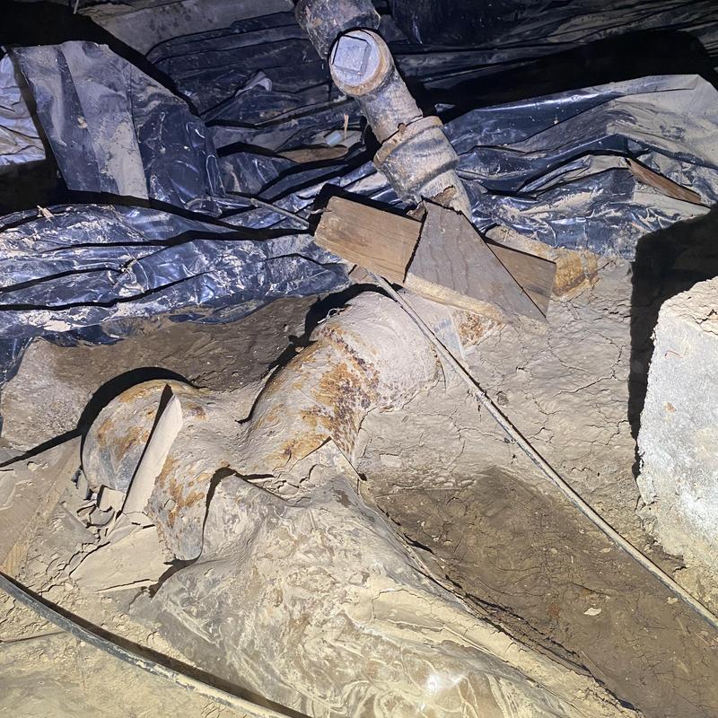 Shower drain rusted pipe and soil excavation in crawlspace Shower drain rusted pipe and soil excavation in crawlspace