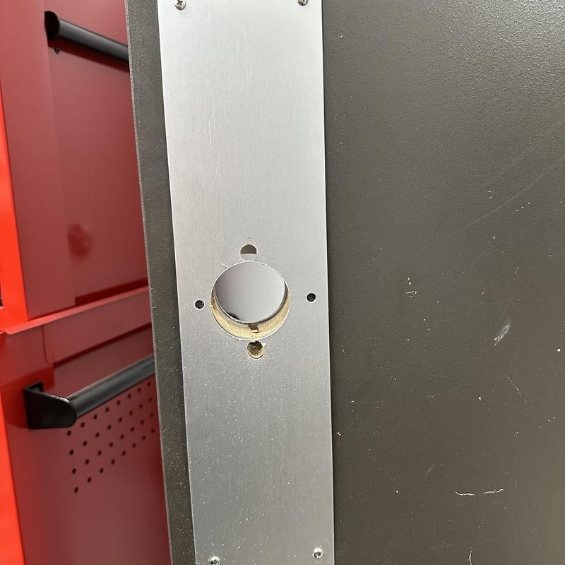 Keypad lock hole cut on commercial door edge