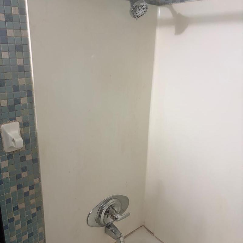 Tub shower valve with chrome handle and showerhead