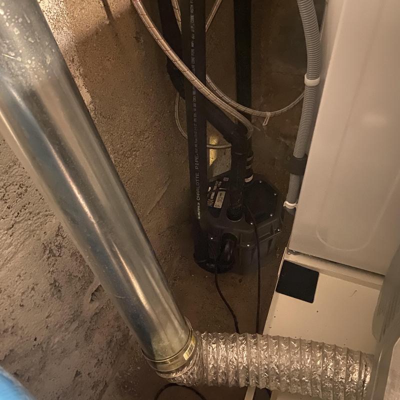 Sump pump installation near basement washing machine Sump pump installation near basement washing machine