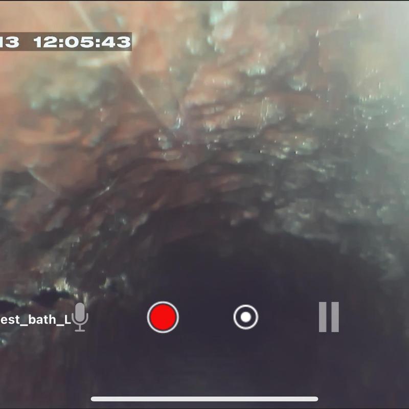 Sewer pipe interior during camera inspection Sewer pipe interior during camera inspection