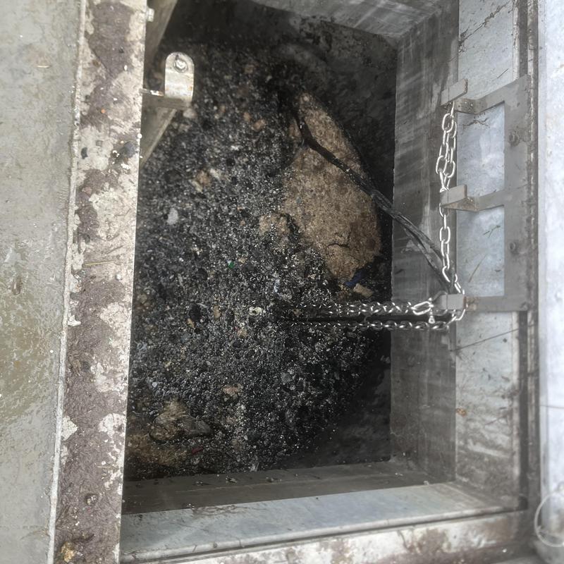 Ejector pump basin with debris and water flow