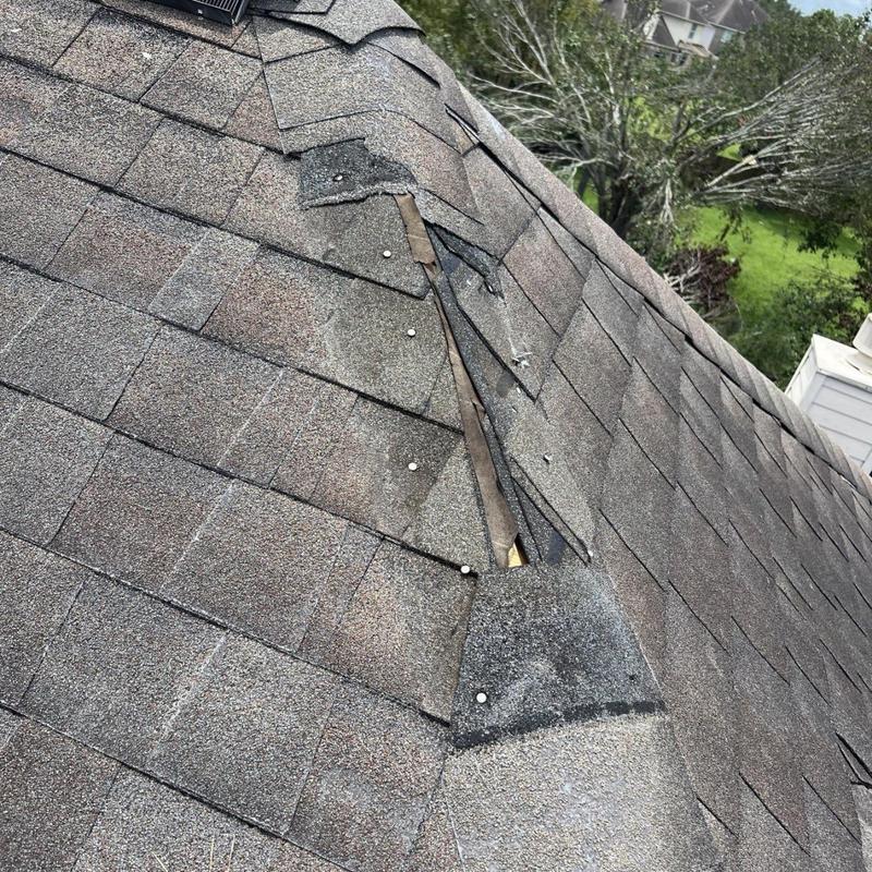 Roof shingles with exposed underlayment and nail pops