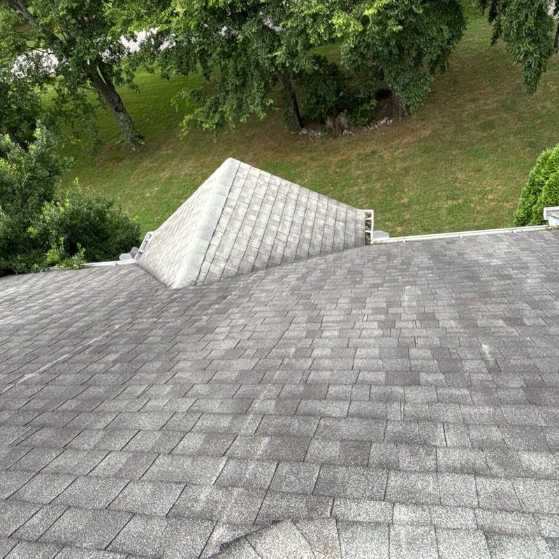Roof shingles and flashing with hail damage inspection