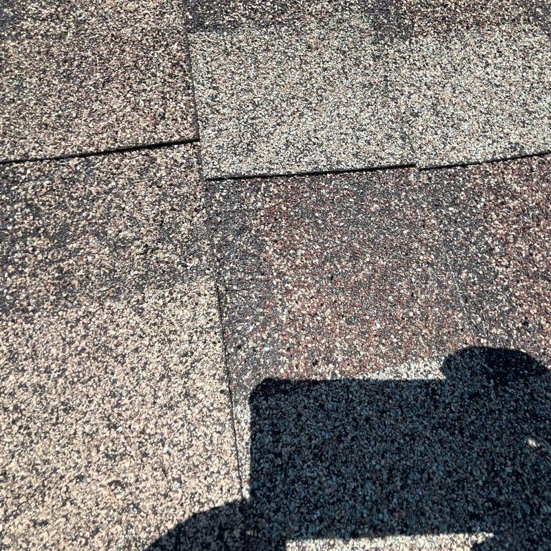 Roof shingles showing granule loss from hail damage