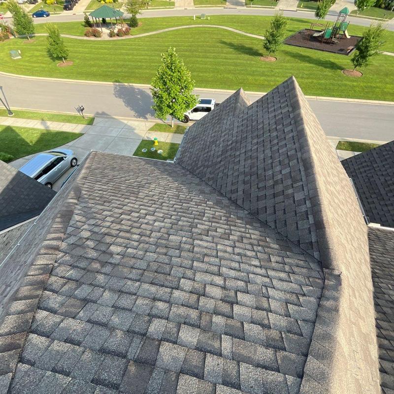 Asphalt shingle roof inspection showing possible hail damage