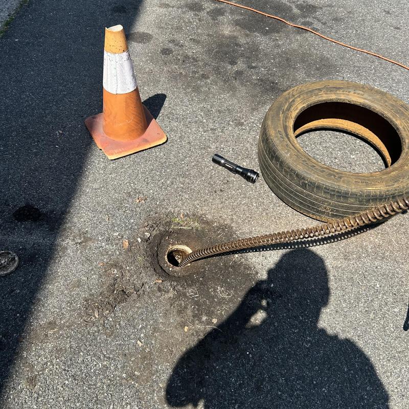 Main line cleaning coil inserted into street drain