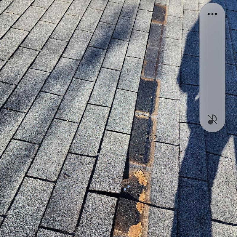 Asphalt roof shingles with missing and damaged areas