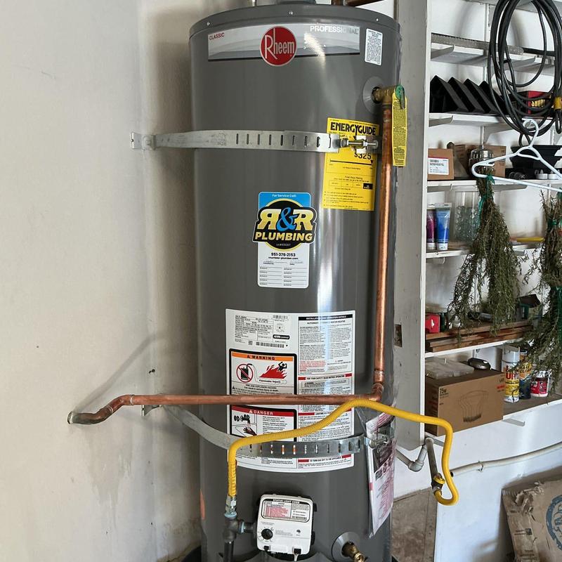 Water heater Rheem 50-gallon with new plumbing connections