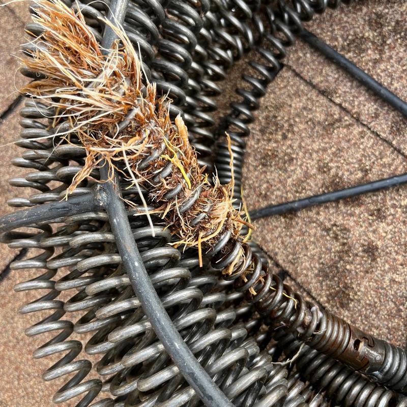 Main sewer line drain cleaning cable with tree roots