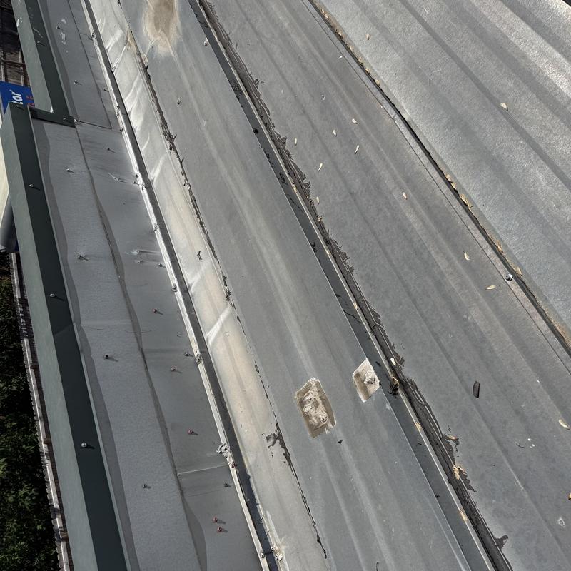 Commercial flat roof membrane inspection with damage details