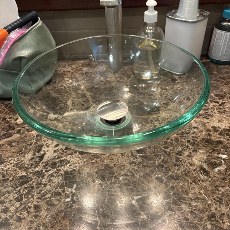 Glass vessel sink with new drain installation