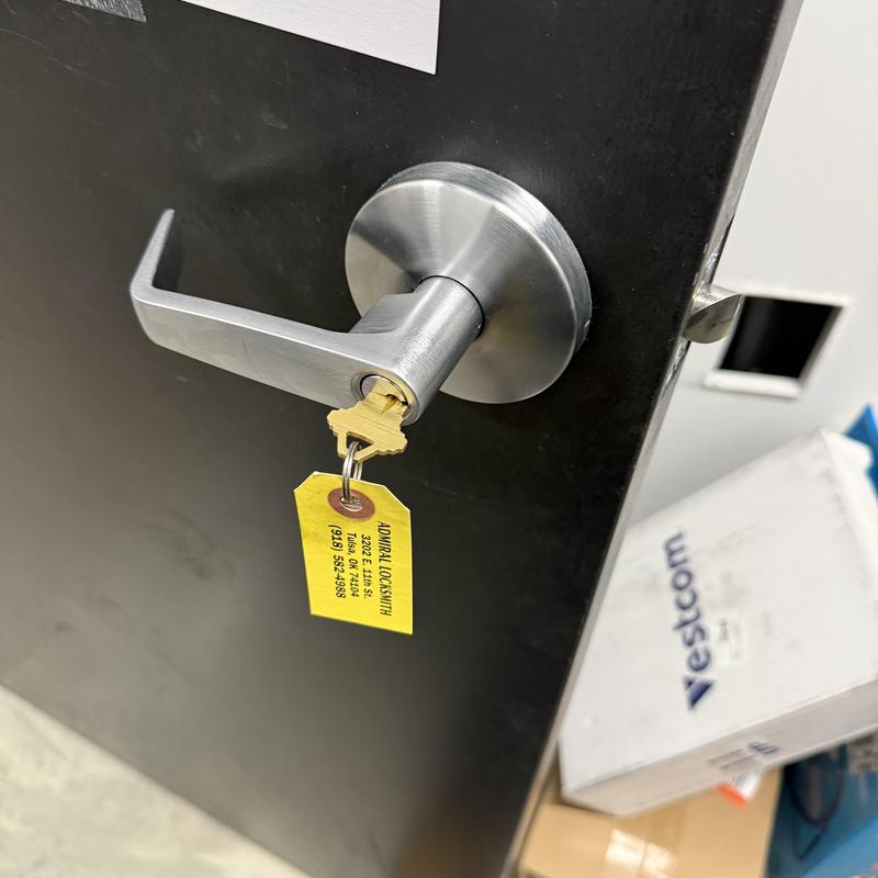 Falcon entry lever with key and locksmith tag