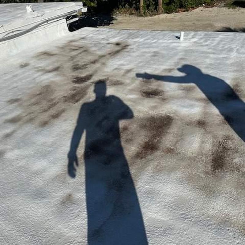 SPF flat roof with elastomeric coating damage