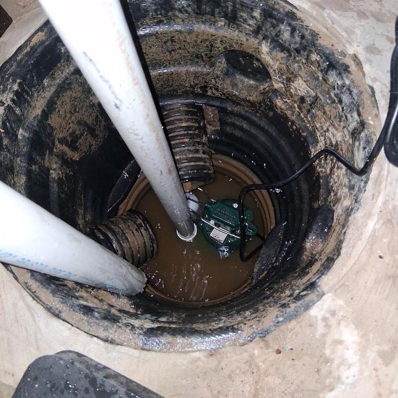 Sump pump system in wet basin with water level