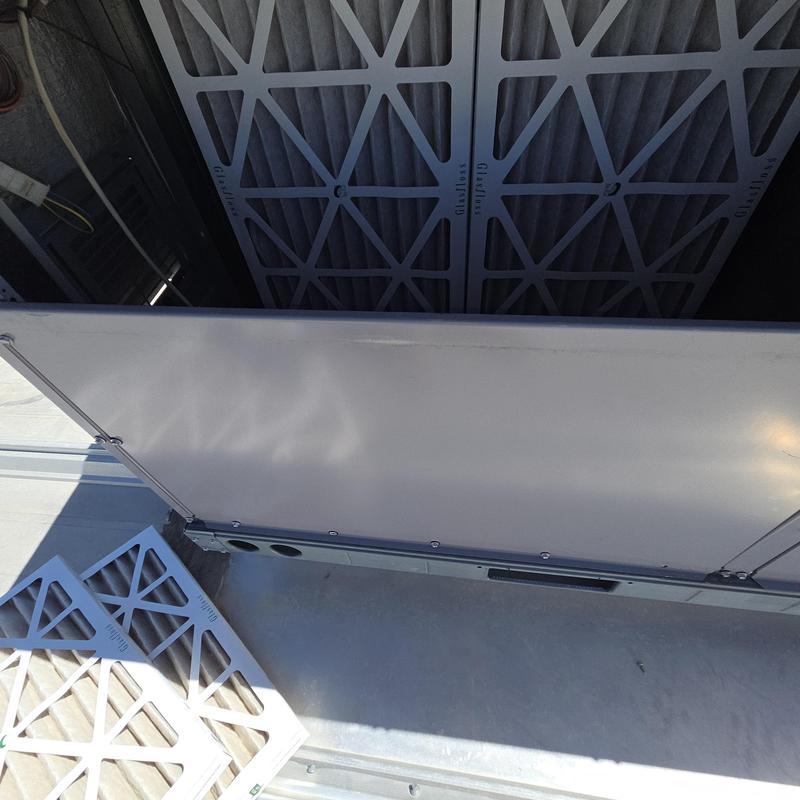 HVAC air filters in rooftop unit panel access