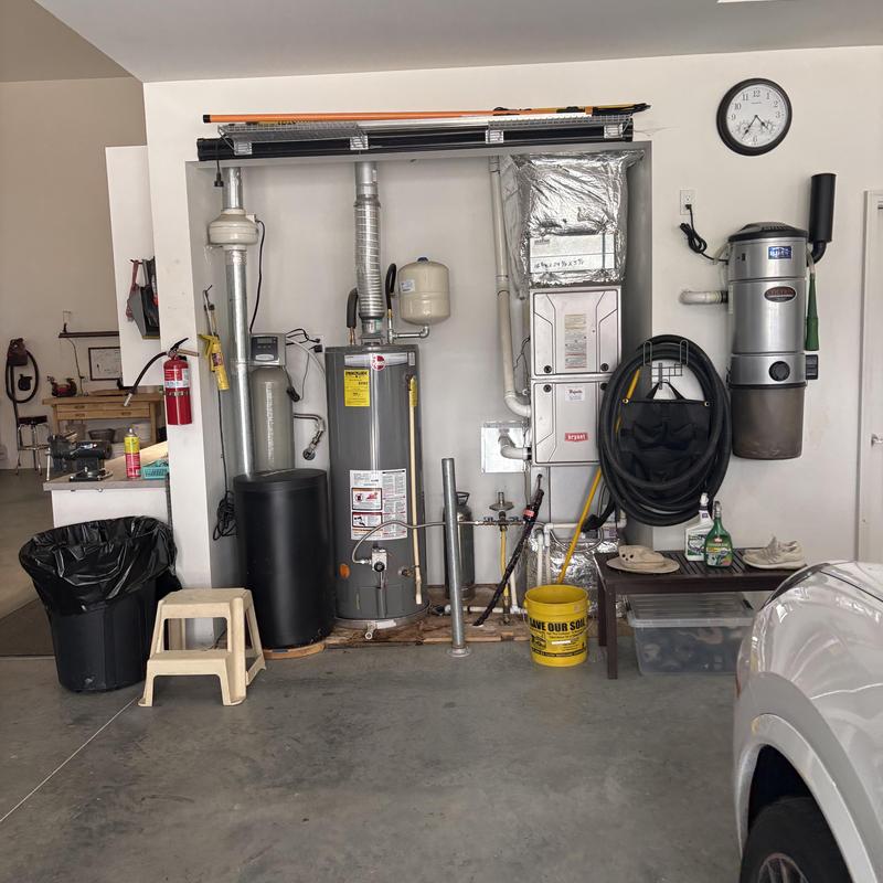 Water heater and softener setup in garage utility space