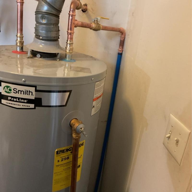 Gas water heater cold side copper and blue PEX lines