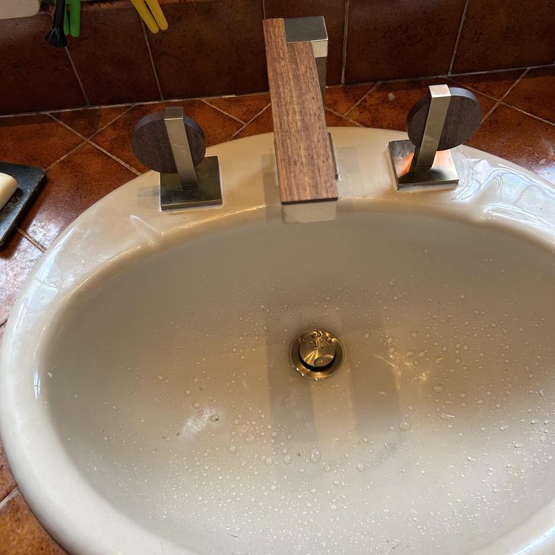 Laboratory faucet with modern wood handle installation