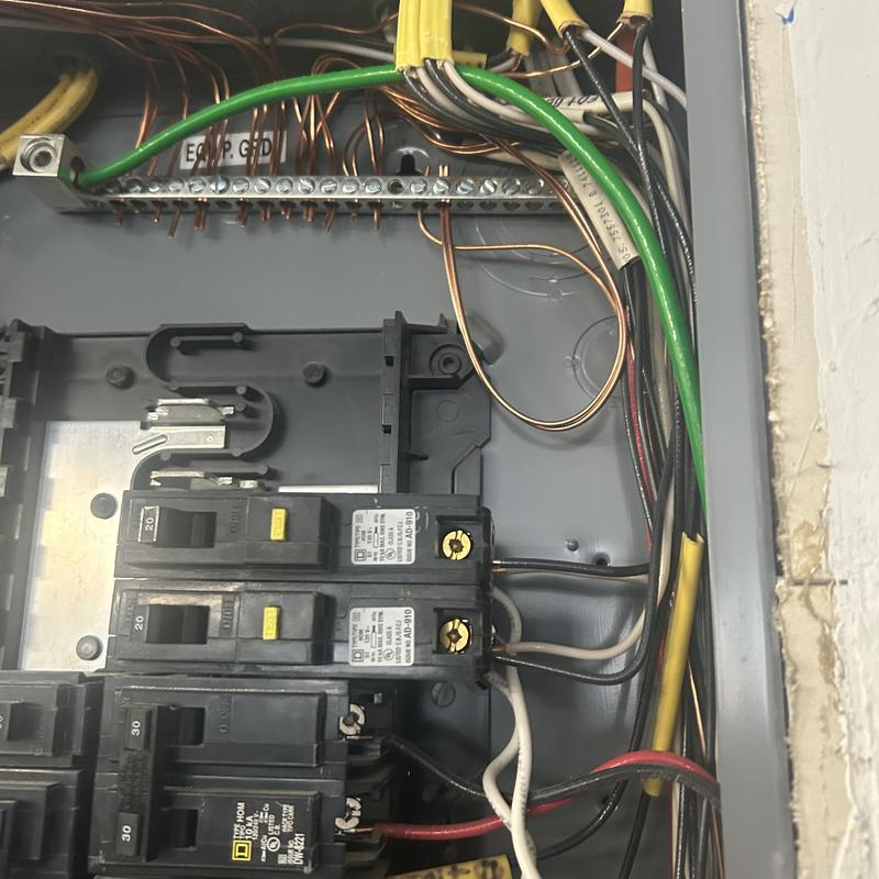 Electrical panel with circuit breakers and wiring