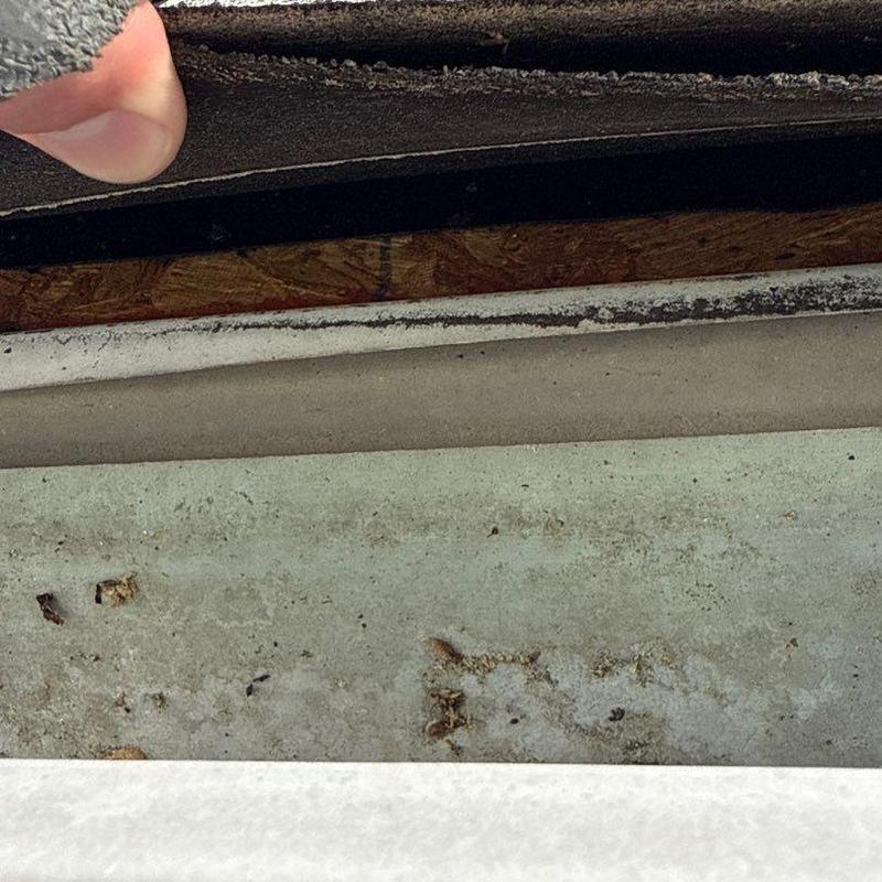 Roof edge metal under shingle inspection with wear signs