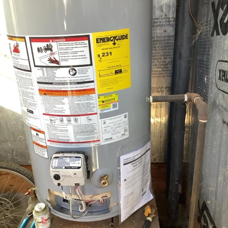 50-gallon gas water heater with energy guide label