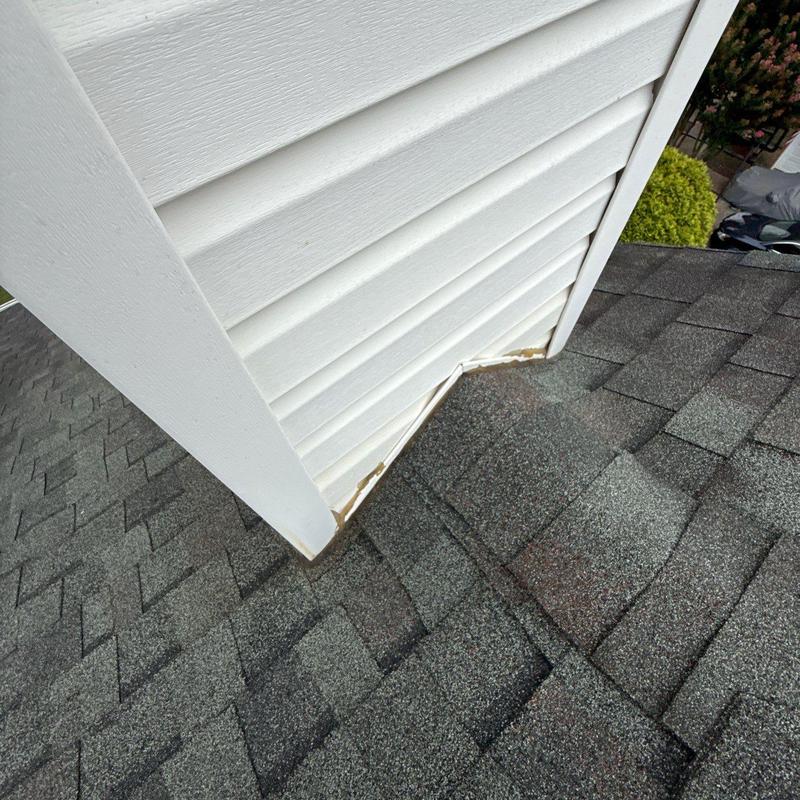 Roof shingles and siding base with water damage