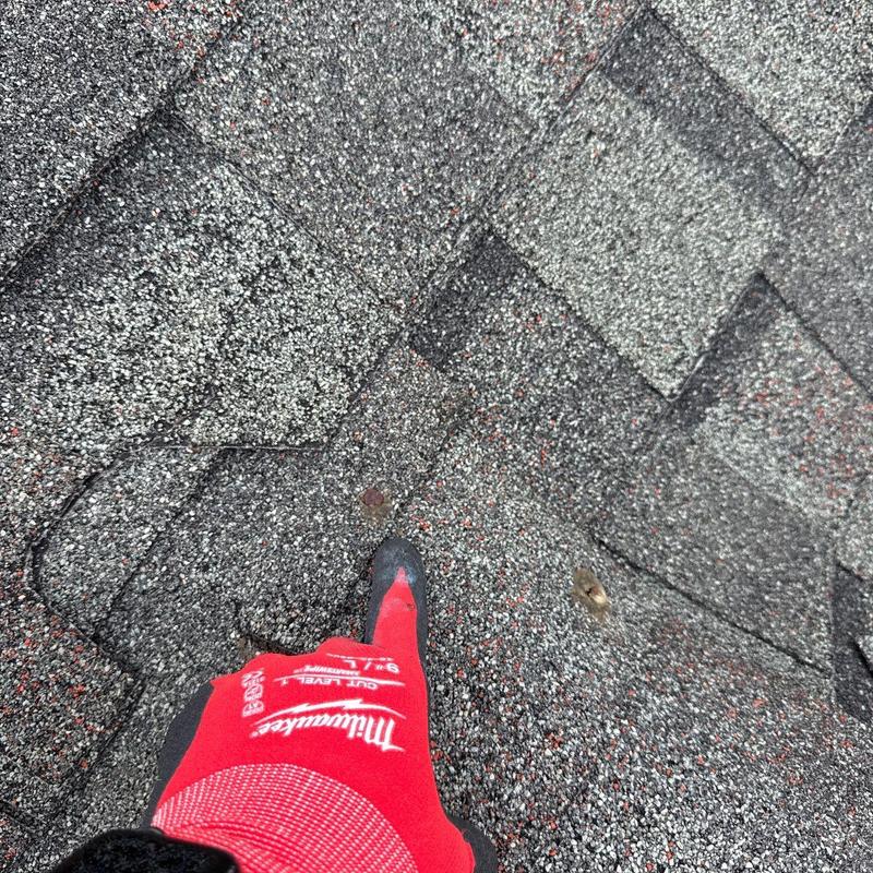 Shingle roof hail damage with protective layer impact