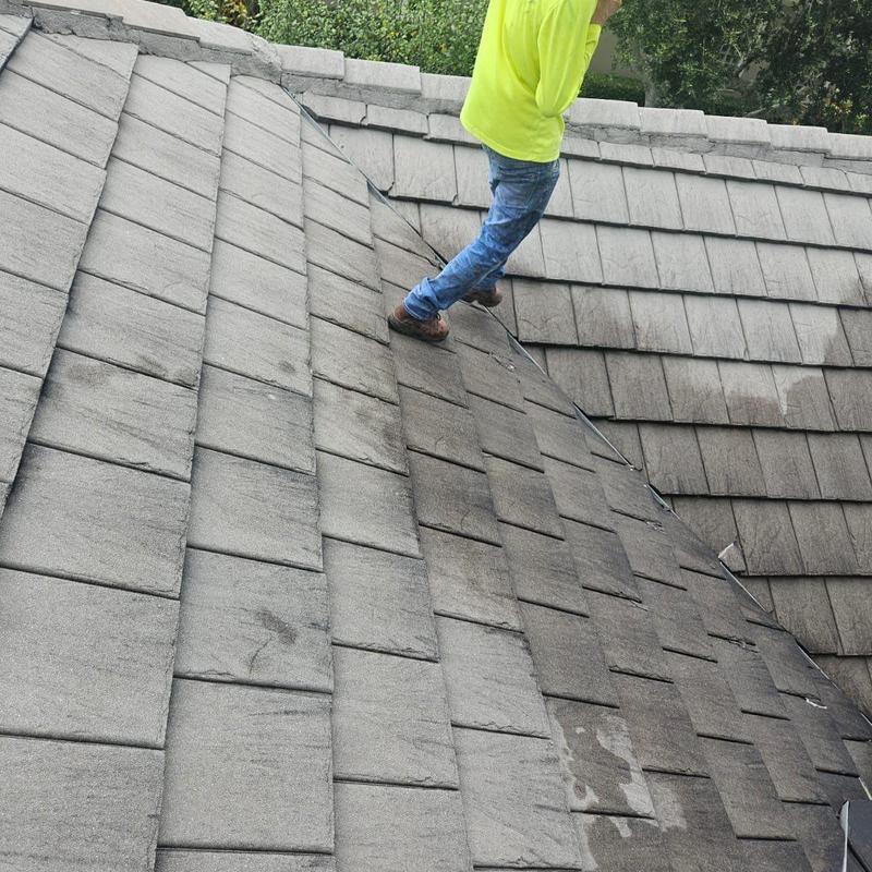 Concrete tile roof with leak inspection and repair